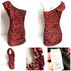 Night Out Orange Leopard Print Dress One Shoulder